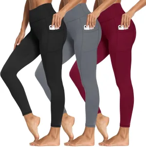 3 Packs Leggings with Pockets for Women, Soft High Waisted Tummy Control Workout Yoga Pants