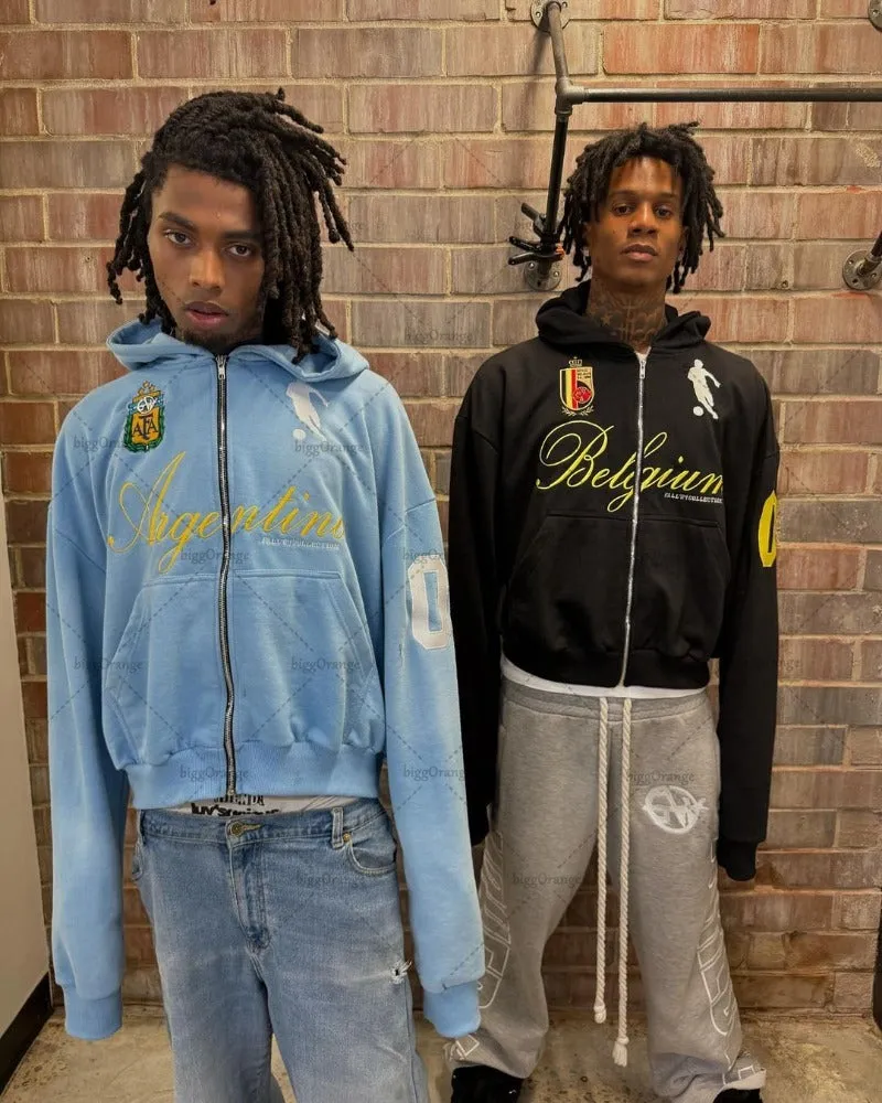 Advbridge High Street Trendy Brand Clothing Jacket American Retro Digital Print Oversized Sweatshirt Men Hip Hop Punk Casual Zipper Hoodie