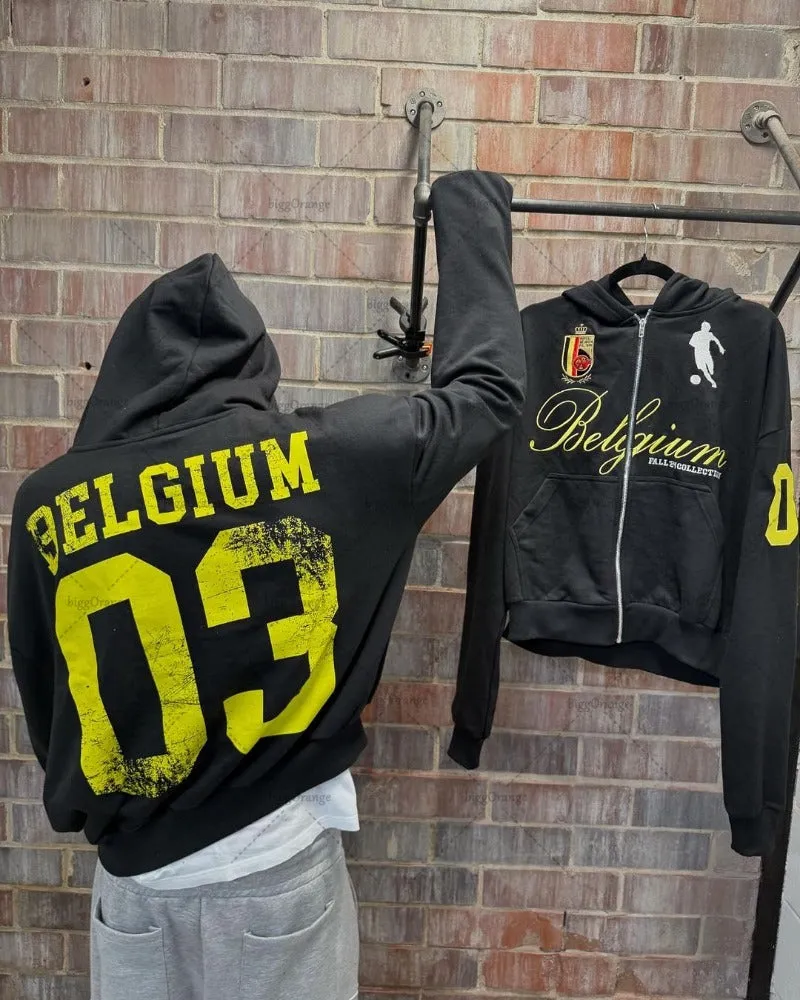 Advbridge High Street Trendy Brand Clothing Jacket American Retro Digital Print Oversized Sweatshirt Men Hip Hop Punk Casual Zipper Hoodie