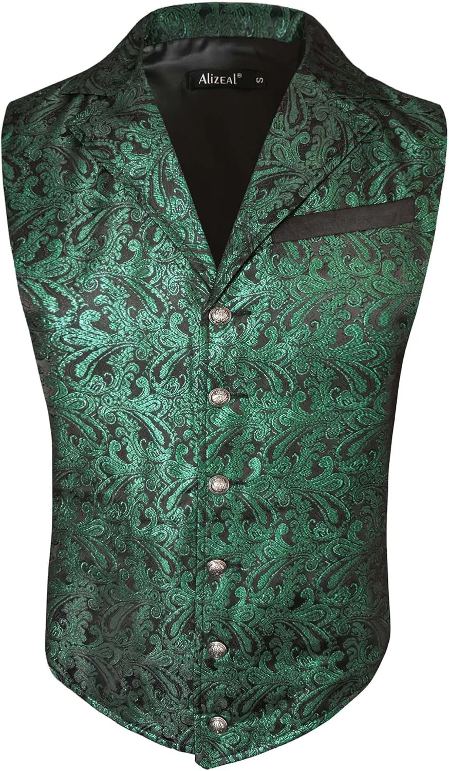 Alizeal Mens Paisley Suit Vest Victorian Floral Steampunk Gothic Waistcoat