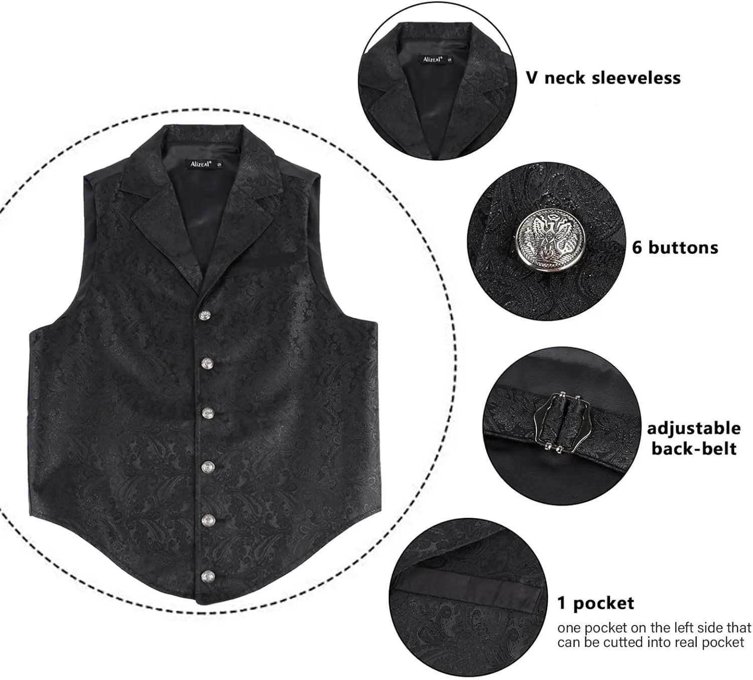 Alizeal Mens Paisley Suit Vest Victorian Floral Steampunk Gothic Waistcoat