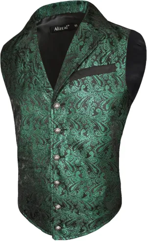 Alizeal Mens Paisley Suit Vest Victorian Floral Steampunk Gothic Waistcoat