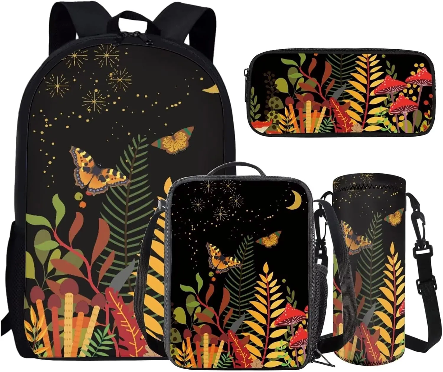 AmzPrint 4 In 1 Backpack Set For Boys Girls Kids Mushroom Backpack And Lunch Bag Back To School Supply Backpack Set Gifts