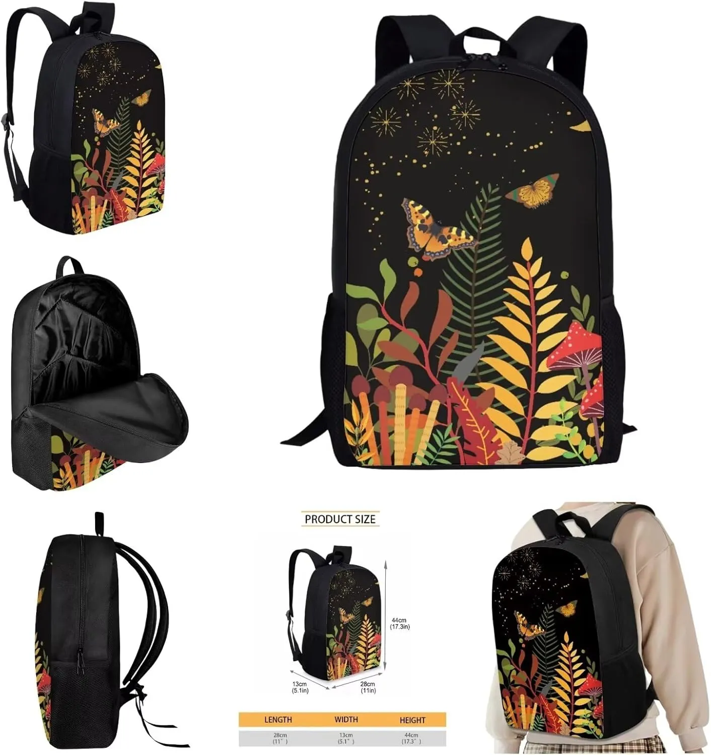 AmzPrint 4 In 1 Backpack Set For Boys Girls Kids Mushroom Backpack And Lunch Bag Back To School Supply Backpack Set Gifts