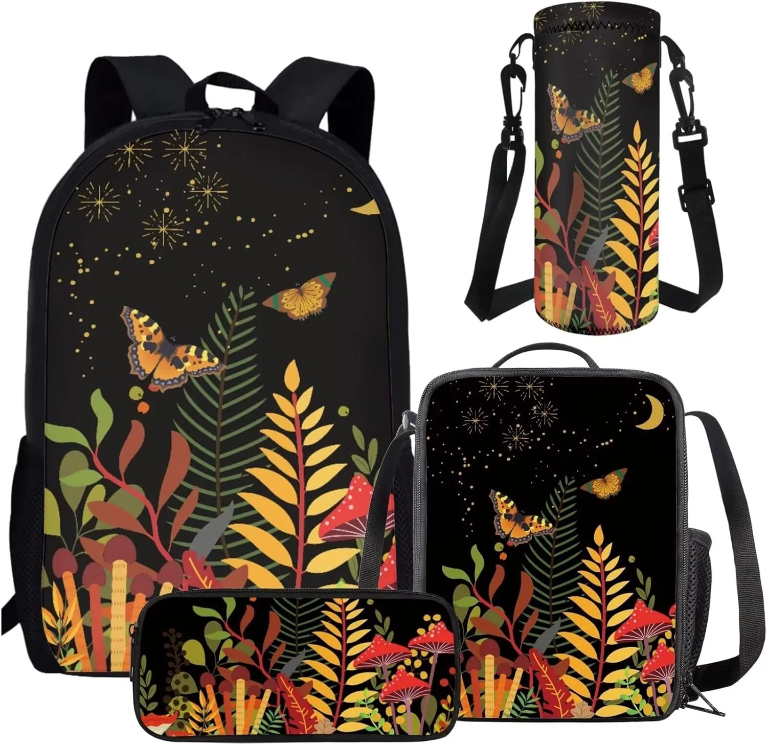 AmzPrint 4 In 1 Backpack Set For Boys Girls Kids Mushroom Backpack And Lunch Bag Back To School Supply Backpack Set Gifts