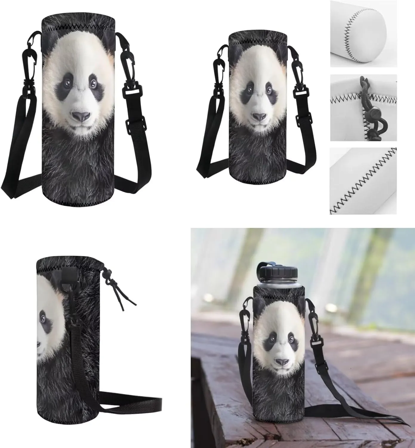 AmzPrint 4 In 1 Backpack Set For Girls Boys Panda Bookbag And Lunch Box Pencil Bag Fanny Pack With Water Bottle Holder Set