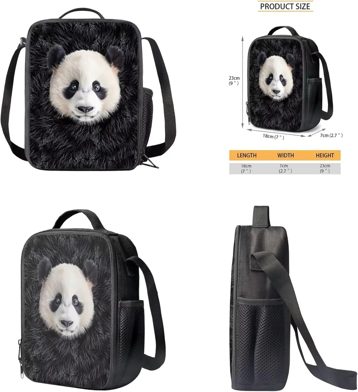 AmzPrint 4 In 1 Backpack Set For Girls Boys Panda Bookbag And Lunch Box Pencil Bag Fanny Pack With Water Bottle Holder Set