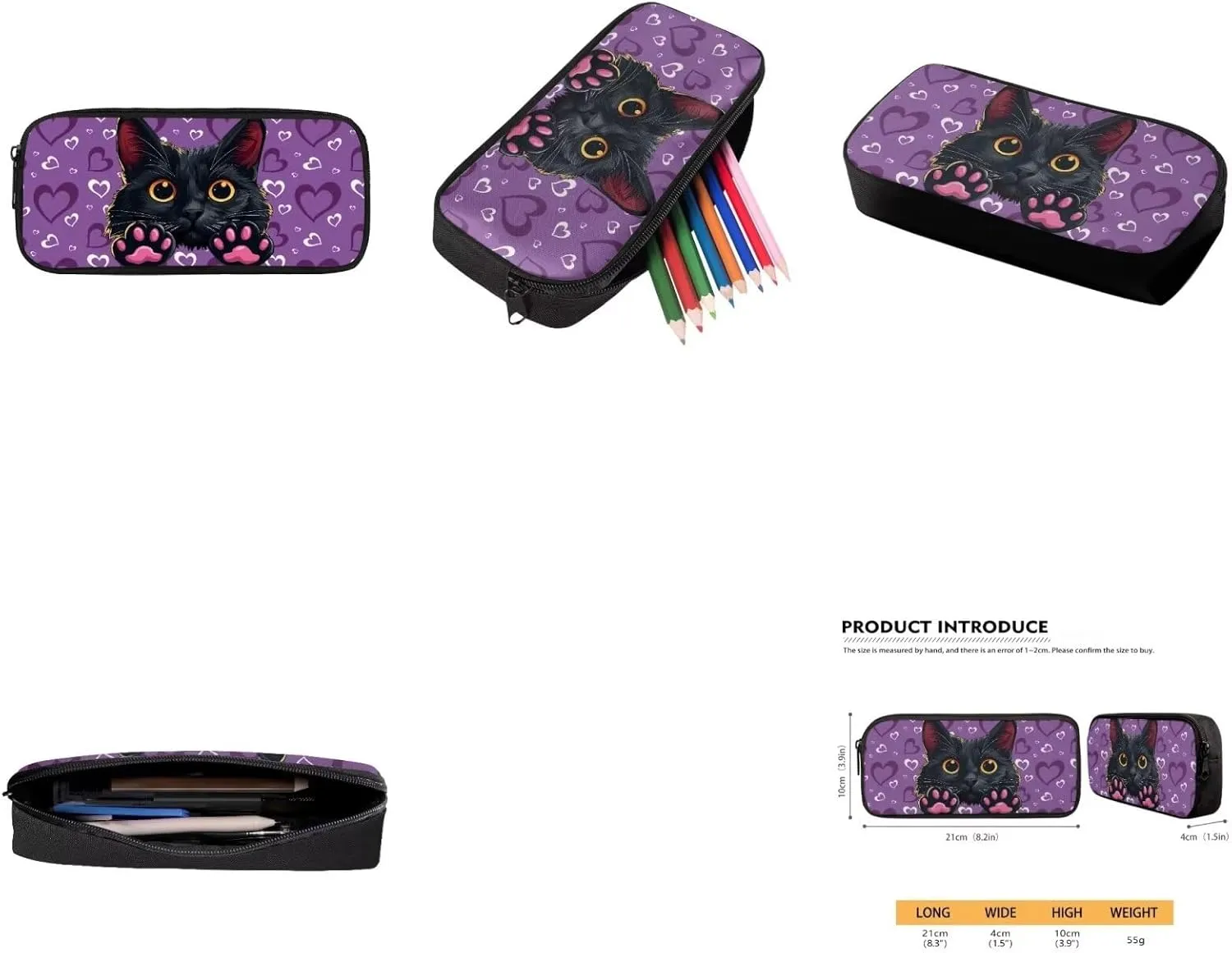 AmzPrint 4pcs Black Cat Backpack Set For Girls Bookbag And Lunch Box Set For Elementary Middle School Back To School Gifts