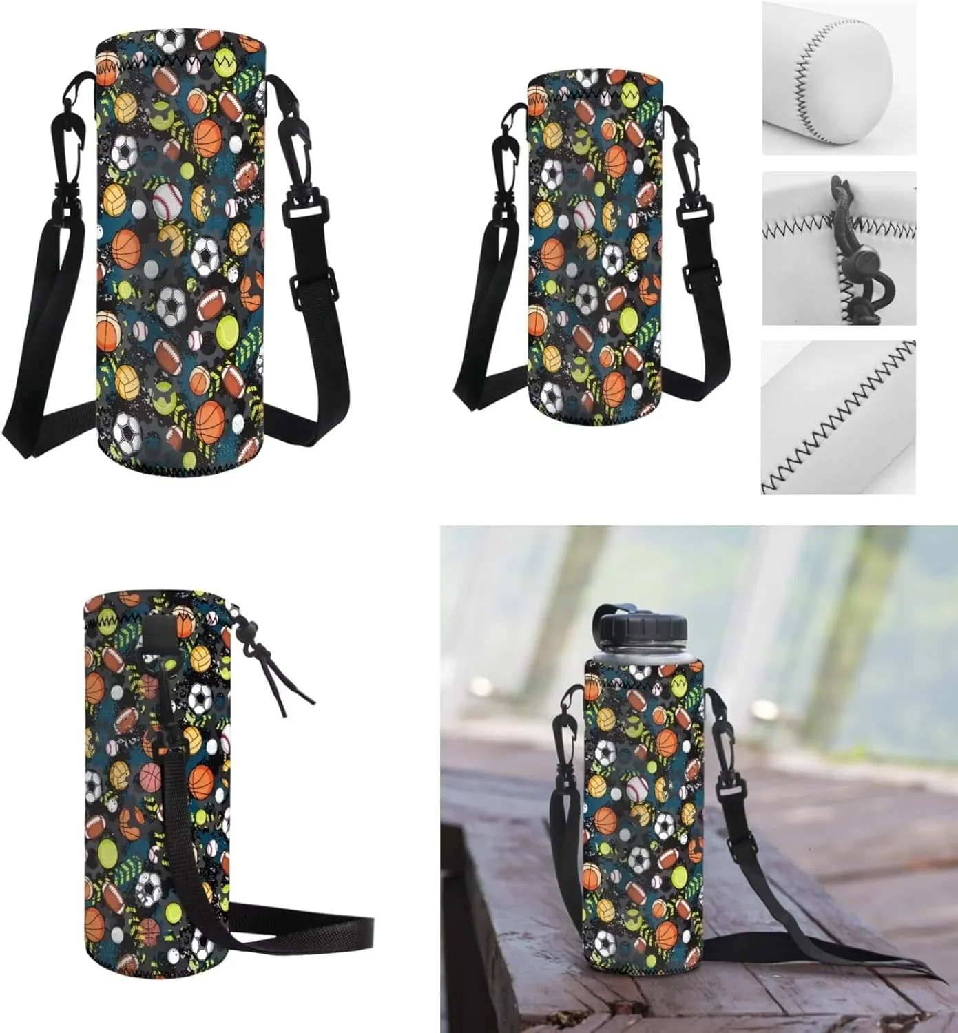 AmzPrint 4pcs Football Basketball Bookbag And Lunch Box Set For Boys Backpack With Lunch Bag Pencil Bag Water Bottle Carrier