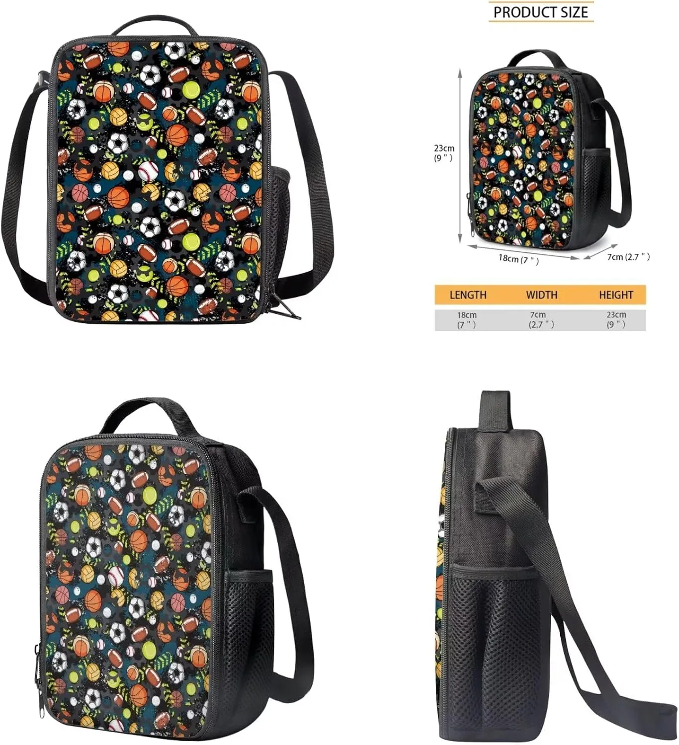 AmzPrint 4pcs Football Basketball Bookbag And Lunch Box Set For Boys Backpack With Lunch Bag Pencil Bag Water Bottle Carrier
