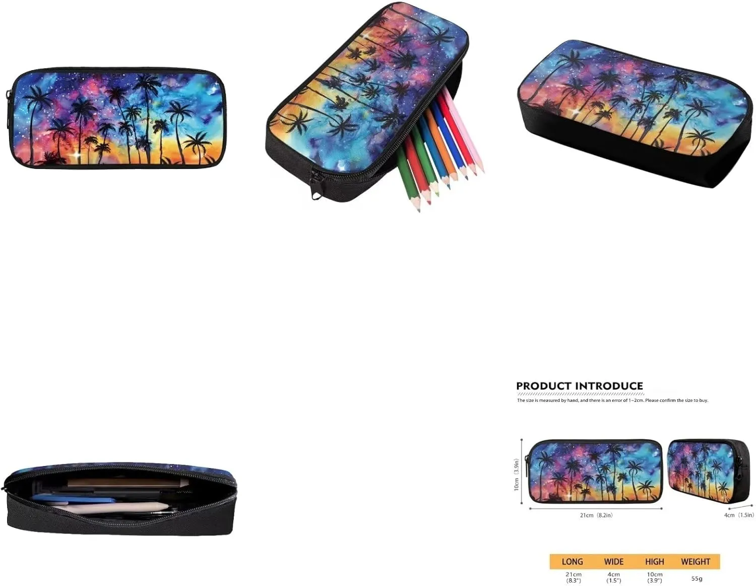 AmzPrint 4pcs Galaxy Backpack Set For Girls Boys Coconut Tree Print Bookbag And Lunch Box Pencil Bag Water Bottle Carrier