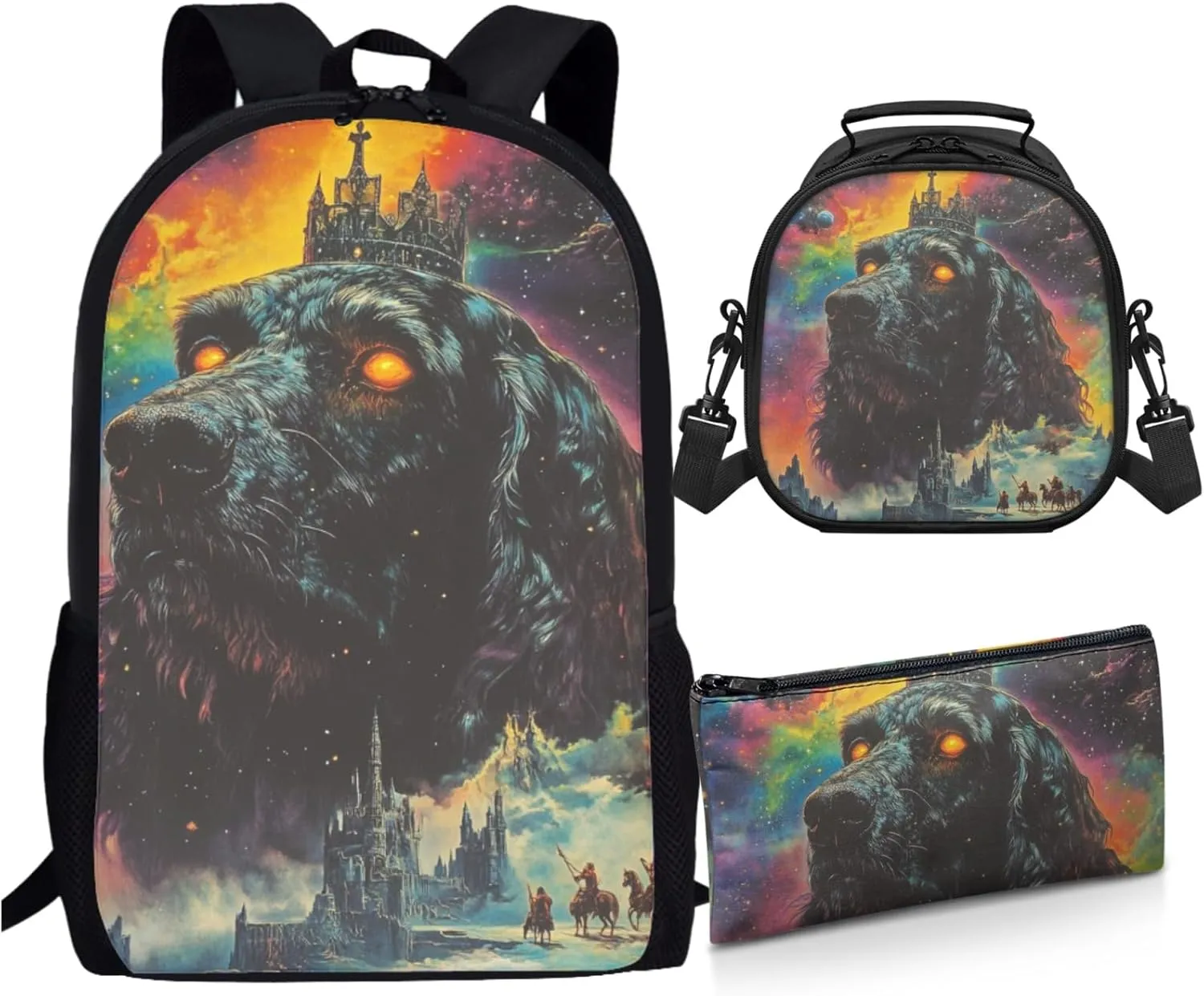 AmzPrint Afghan Hound Dog Backpack With Lunch Box For Girls Primary School 3 Pcs Backpack Set Back To School Bag Gifts