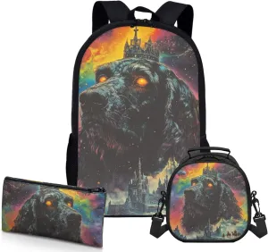AmzPrint Afghan Hound Dog Backpack With Lunch Box For Girls Primary School 3 Pcs Backpack Set Back To School Bag Gifts