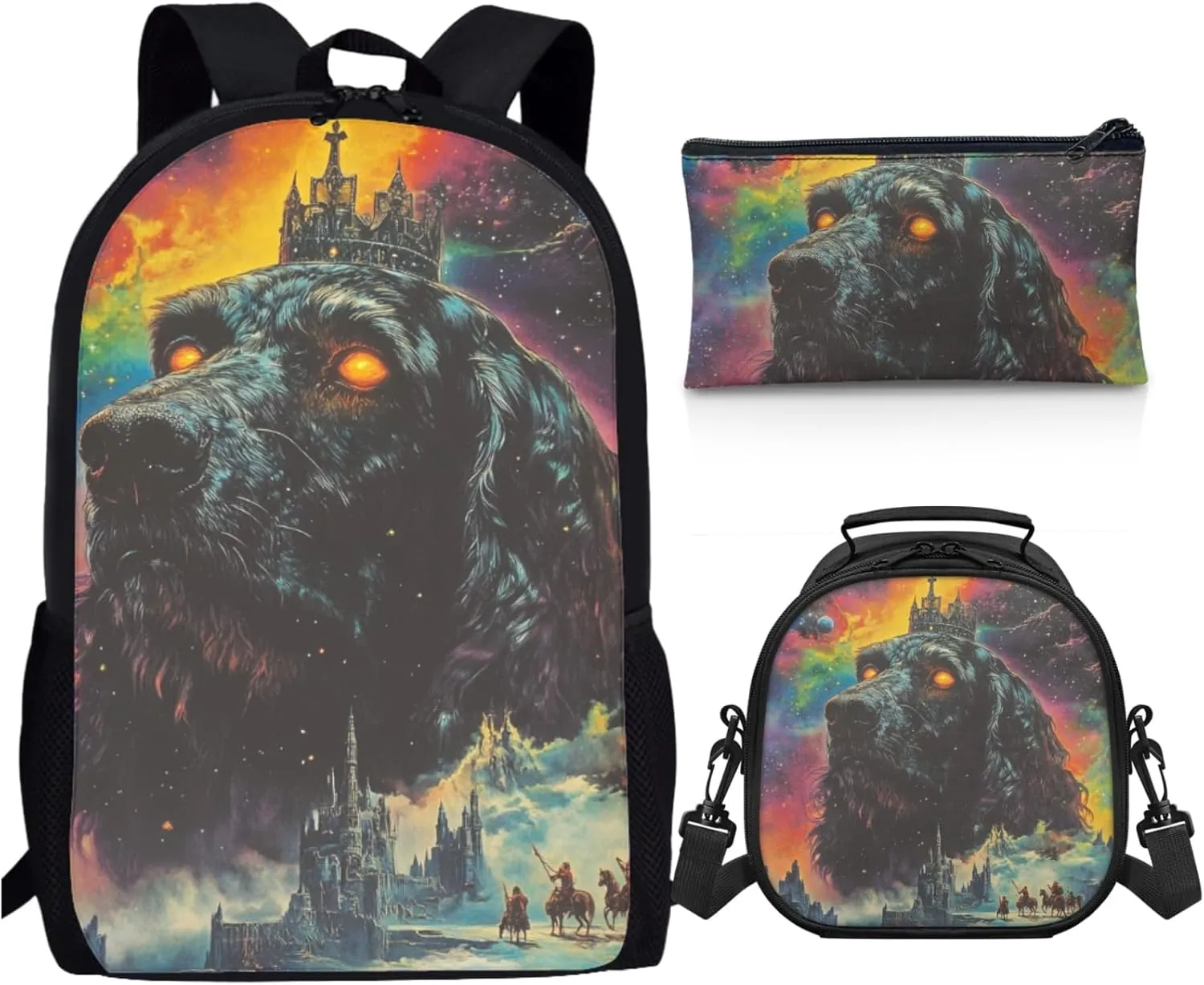 AmzPrint Afghan Hound Dog Backpack With Lunch Box For Girls Primary School 3 Pcs Backpack Set Back To School Bag Gifts
