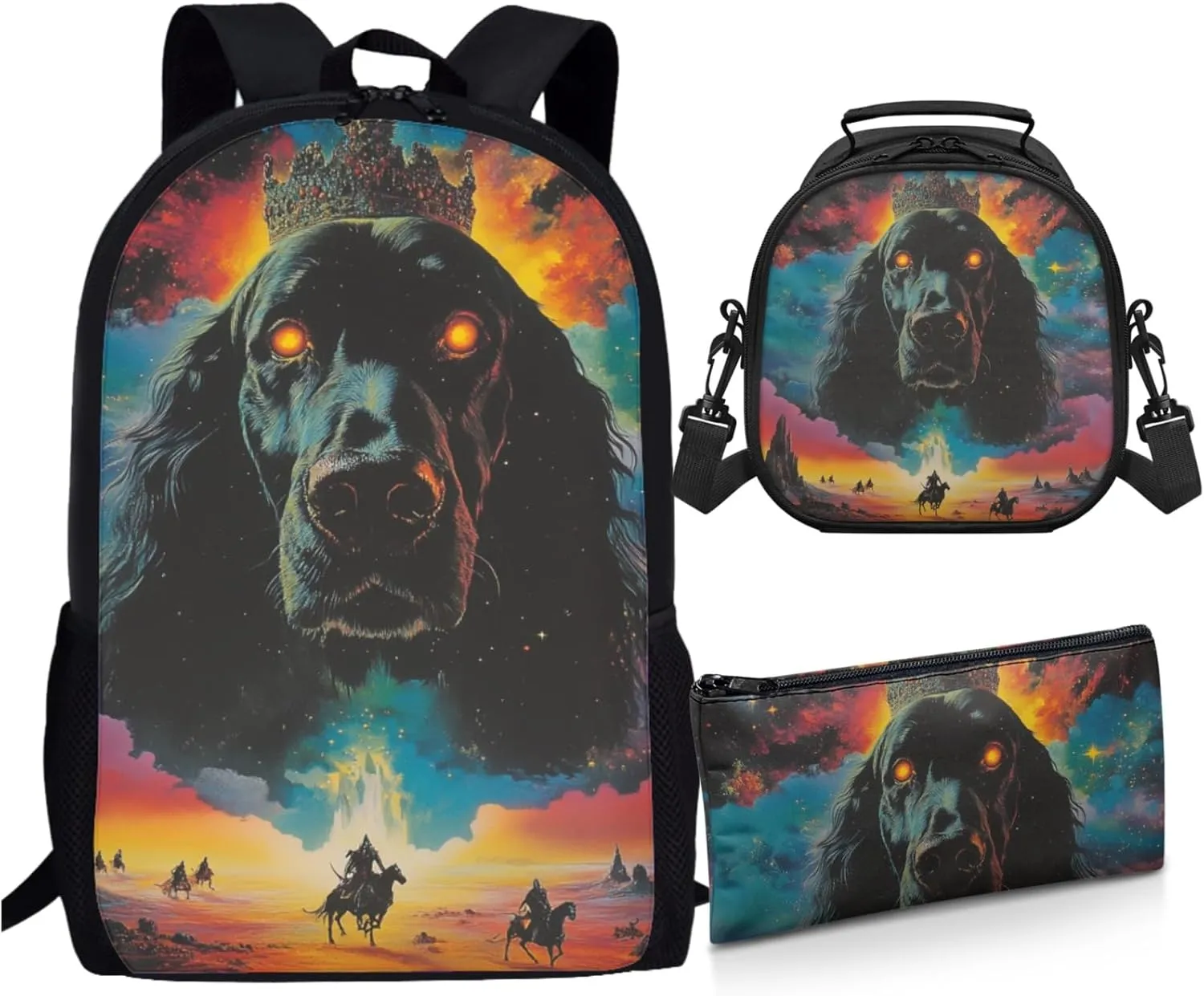 AmzPrint Afghan Hound Dog School Backpacks And Lunch Kit For Girls High School 3 Pcs Backpack Set Back To School Bag Gifts
