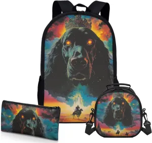 AmzPrint Afghan Hound Dog School Backpacks And Lunch Kit For Girls High School 3 Pcs Backpack Set Back To School Bag Gifts