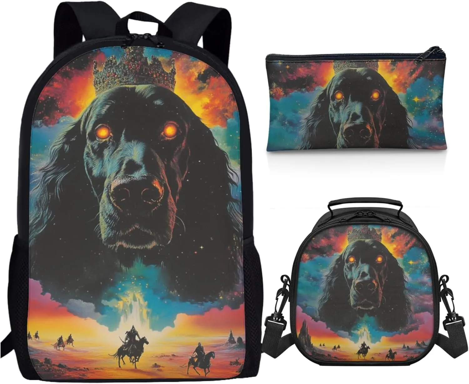 AmzPrint Afghan Hound Dog School Backpacks And Lunch Kit For Girls High School 3 Pcs Backpack Set Back To School Bag Gifts