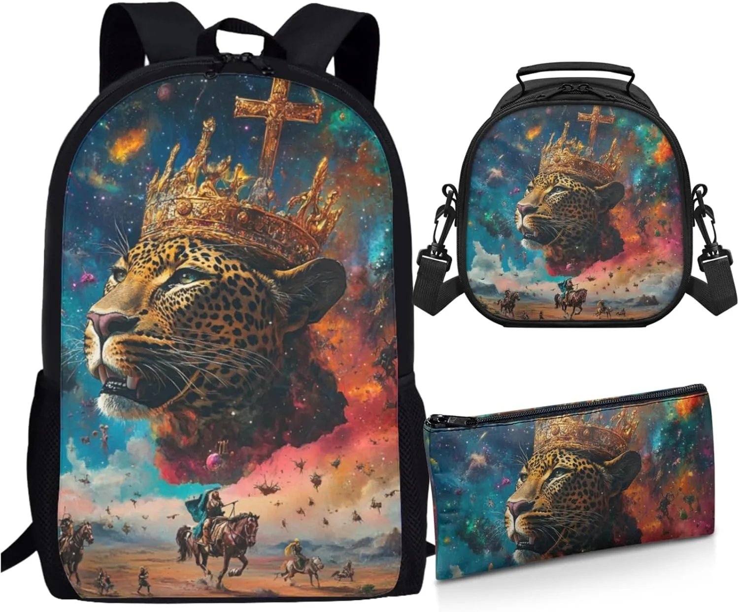 AmzPrint African Buffalo Yak Bookbag With Lunch Box Combo For Girls Preschool 3-Piece Backpack Set Back To School Bag Gifts