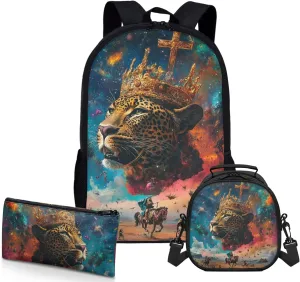 AmzPrint African Buffalo Yak Bookbag With Lunch Box Combo For Girls Preschool 3-Piece Backpack Set Back To School Bag Gifts