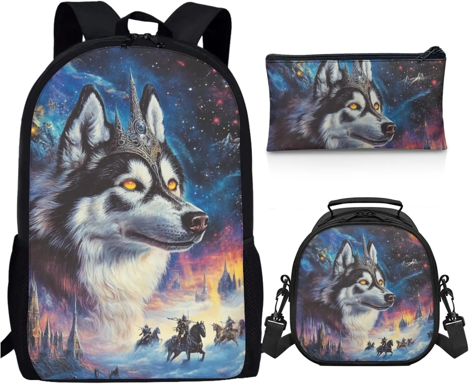 AmzPrint Alaskan Malamute Dog School Backpacks With Lunch Box For Girls Junior High School 3Pc Backpack Set