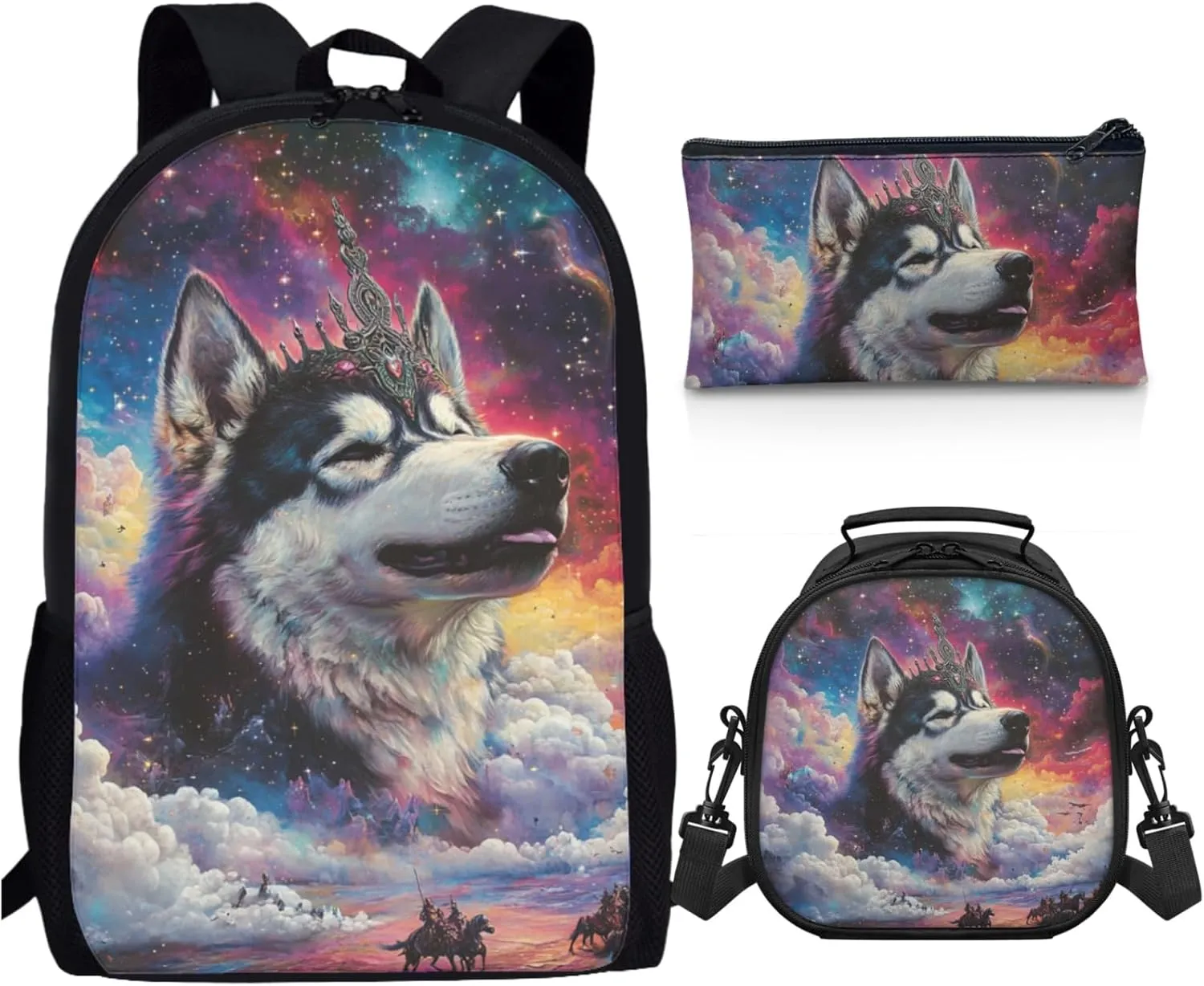 AmzPrint Alaskan Malamute Dog School Bag With Lunchbox Combo For Boys Primary School 3 In 1 Backpack Set