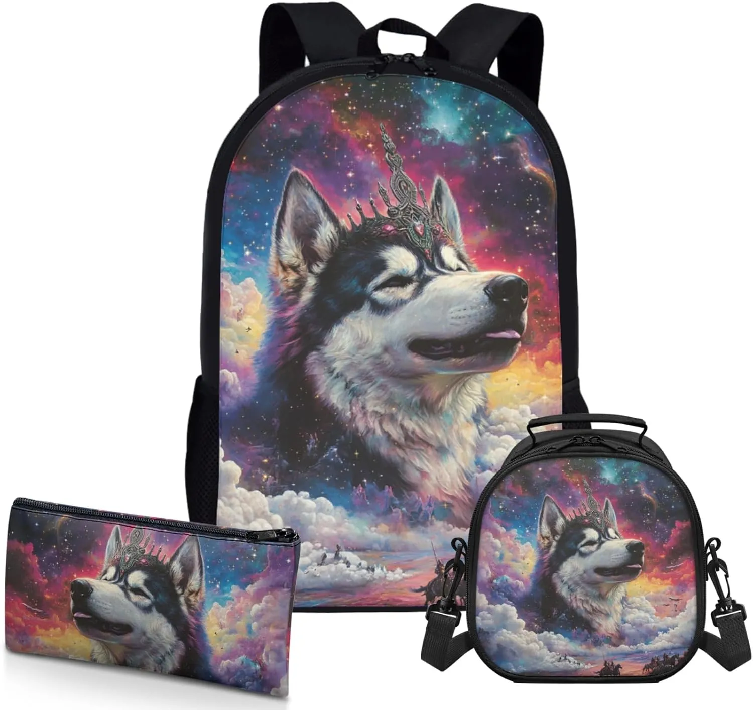 AmzPrint Alaskan Malamute Dog School Bag With Lunchbox Combo For Boys Primary School 3 In 1 Backpack Set