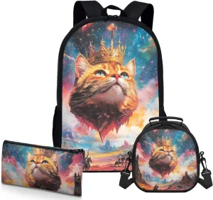 AmzPrint American Shorthair Cat Bookbag And Lunch Bag Set For Boys High School 3 In 1 Backpack Set Back To School Bag Gifts