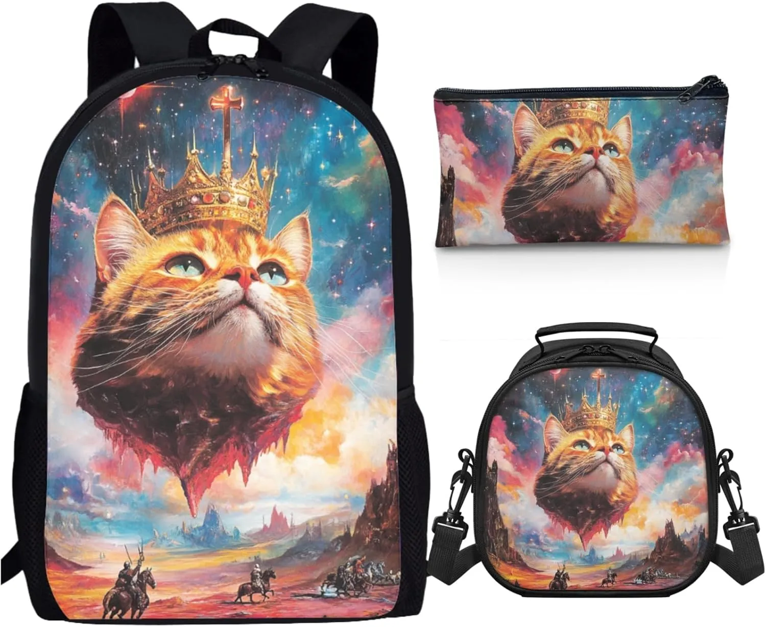 AmzPrint American Shorthair Cat Bookbag And Lunch Bag Set For Boys High School 3 In 1 Backpack Set Back To School Bag Gifts