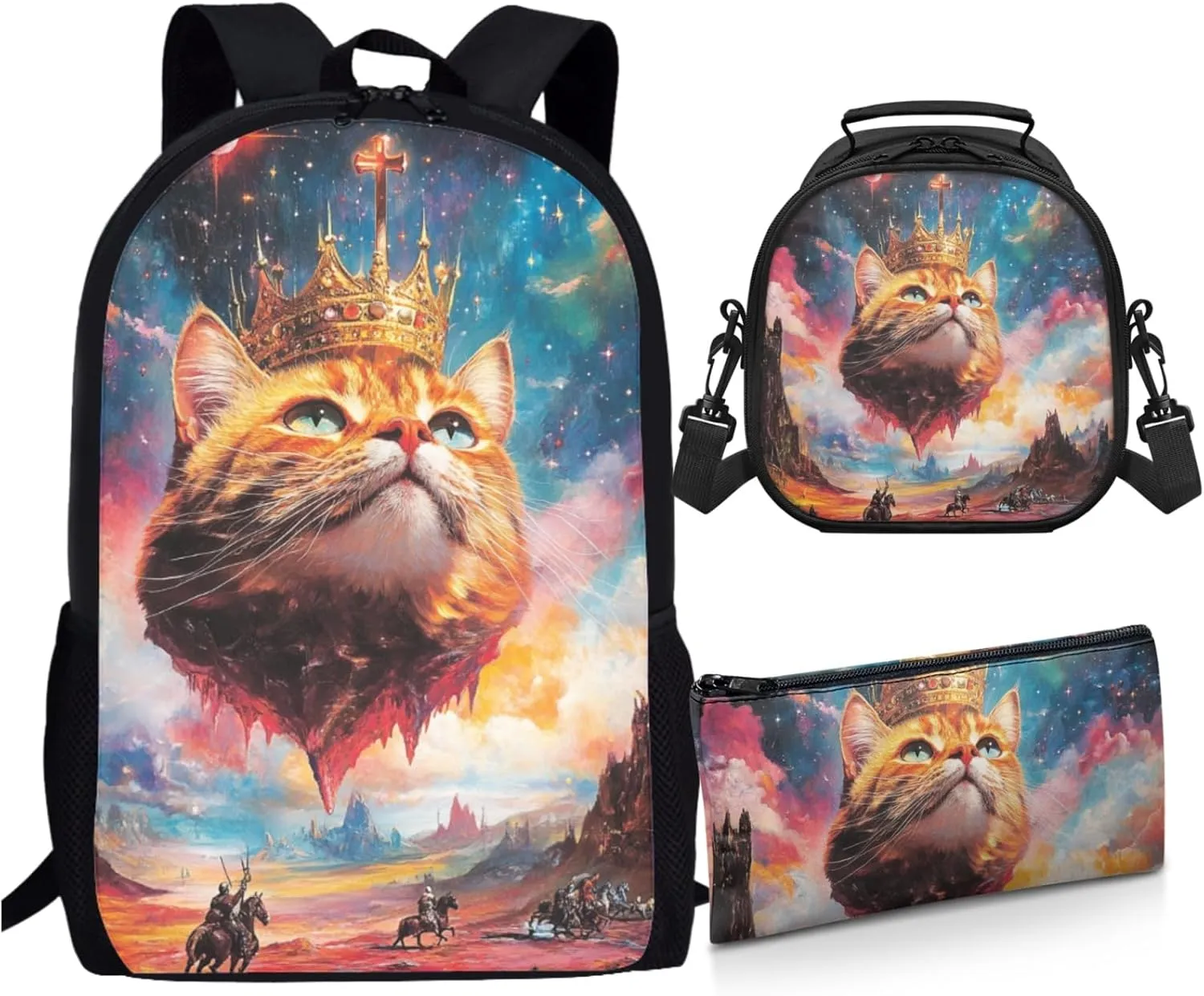 AmzPrint American Shorthair Cat Bookbag And Lunch Bag Set For Boys High School 3 In 1 Backpack Set Back To School Bag Gifts