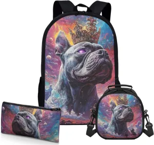 AmzPrint American Staffordshire Terrier Dog School Backpack Matching Lunch Bags Set For Students Girls Boys Backpack Set