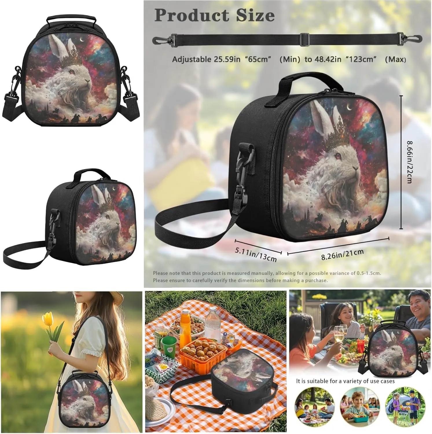 AmzPrint Angora Rabbit School Backpack With Lunchbox For Students Girls Boys Middle School 3-In-1 Backpack Set