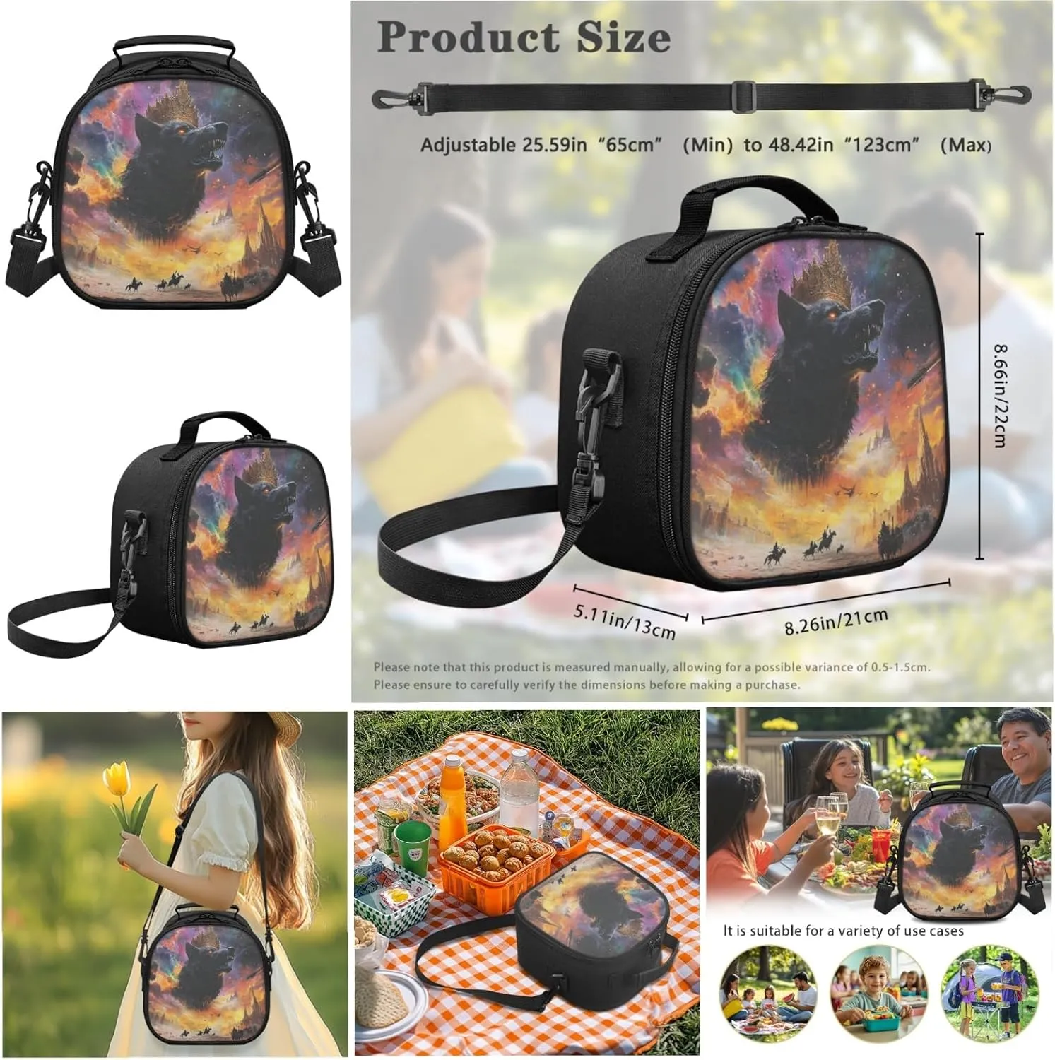 AmzPrint Arabian Wolf School Backpacks With Lunch Bag Sets For Girls Middle School 3 Pcs Backpack Set