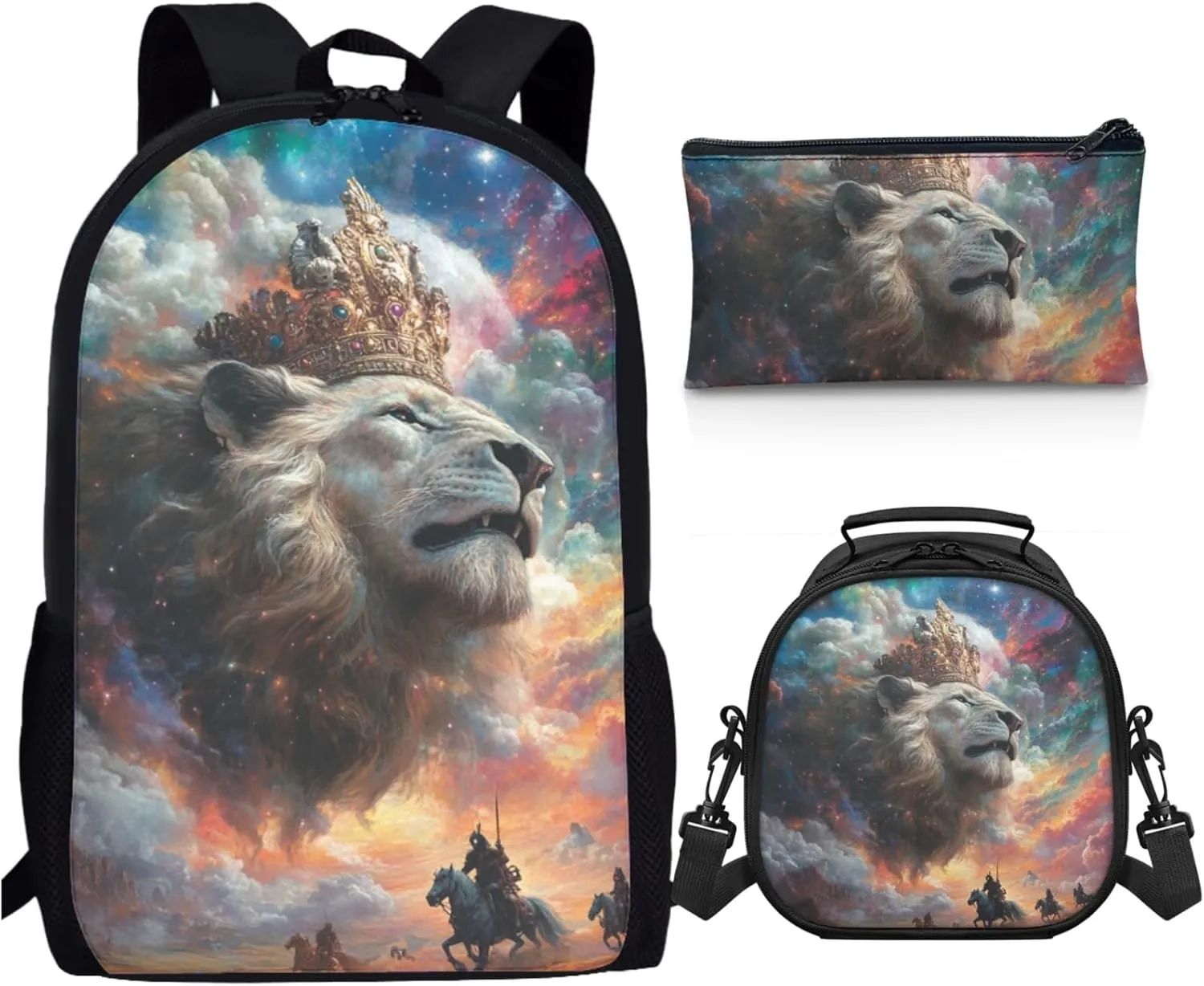 AmzPrint Asiatic Lion School Backpacks And Lunch Bag Sets For Girls Middle School 3Pcs Backpack Set Back To School Bag Gifts