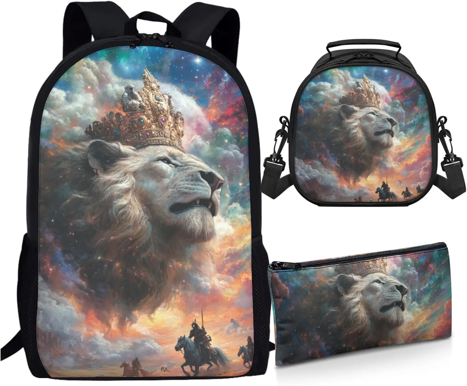 AmzPrint Asiatic Lion School Backpacks And Lunch Bag Sets For Girls Middle School 3Pcs Backpack Set Back To School Bag Gifts
