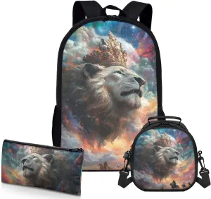 AmzPrint Asiatic Lion School Backpacks And Lunch Bag Sets For Girls Middle School 3Pcs Backpack Set Back To School Bag Gifts