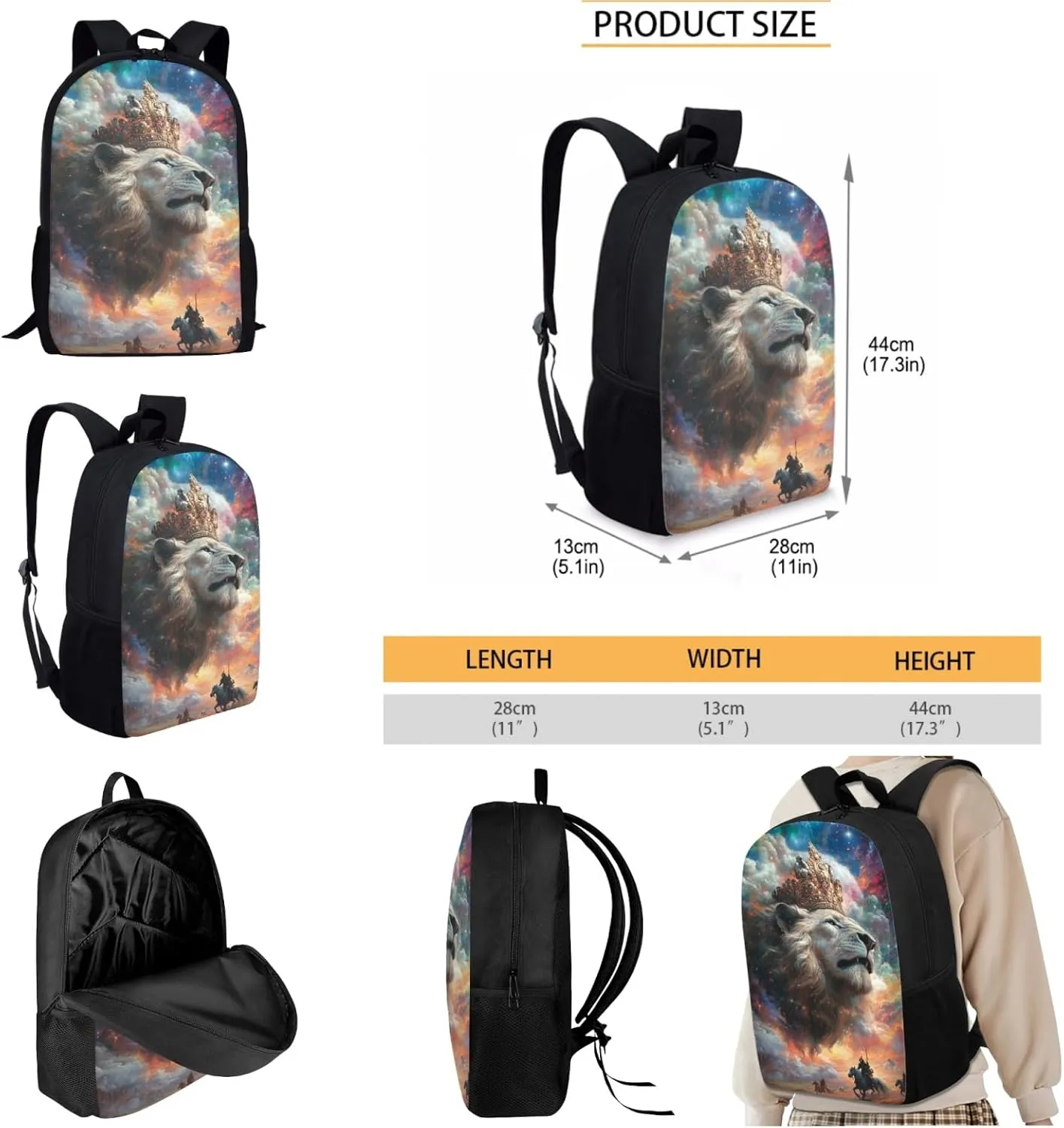 AmzPrint Asiatic Lion School Backpacks And Lunch Bag Sets For Girls Middle School 3Pcs Backpack Set Back To School Bag Gifts
