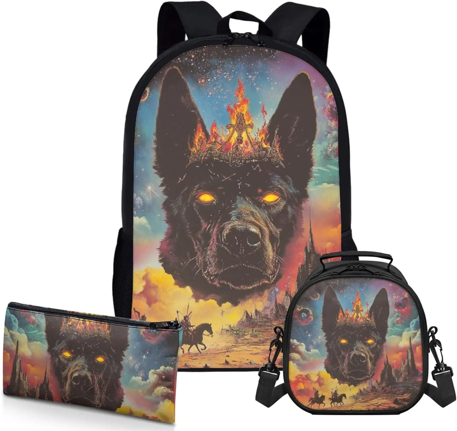AmzPrint Australian Cattle Dog School Bag And Lunch Bags For Girls Junior High School 3-In-1 Backpack Set