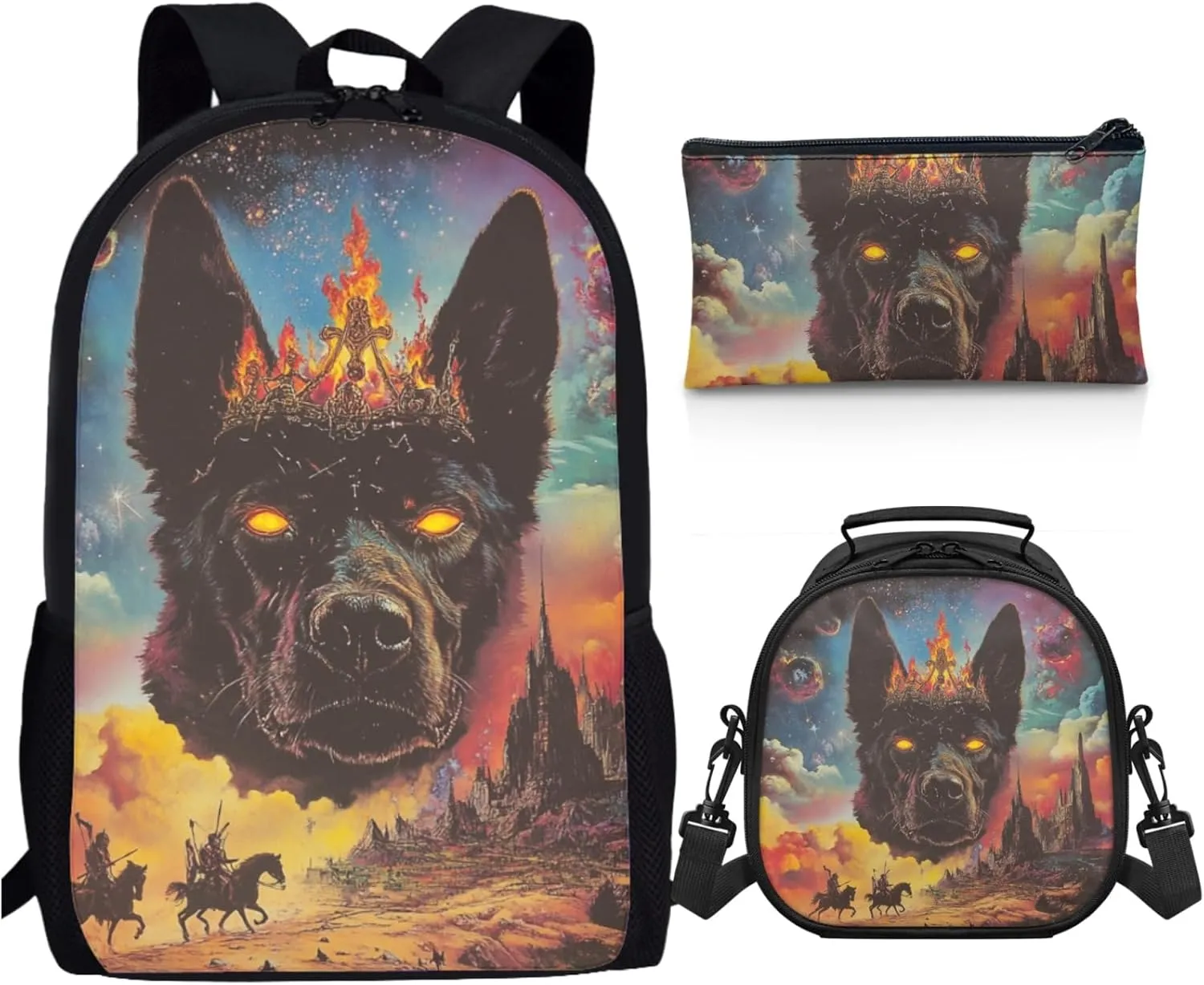 AmzPrint Australian Cattle Dog School Bag And Lunch Bags For Girls Junior High School 3-In-1 Backpack Set