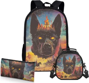 AmzPrint Australian Cattle Dog School Bag And Lunch Bags For Girls Junior High School 3-In-1 Backpack Set