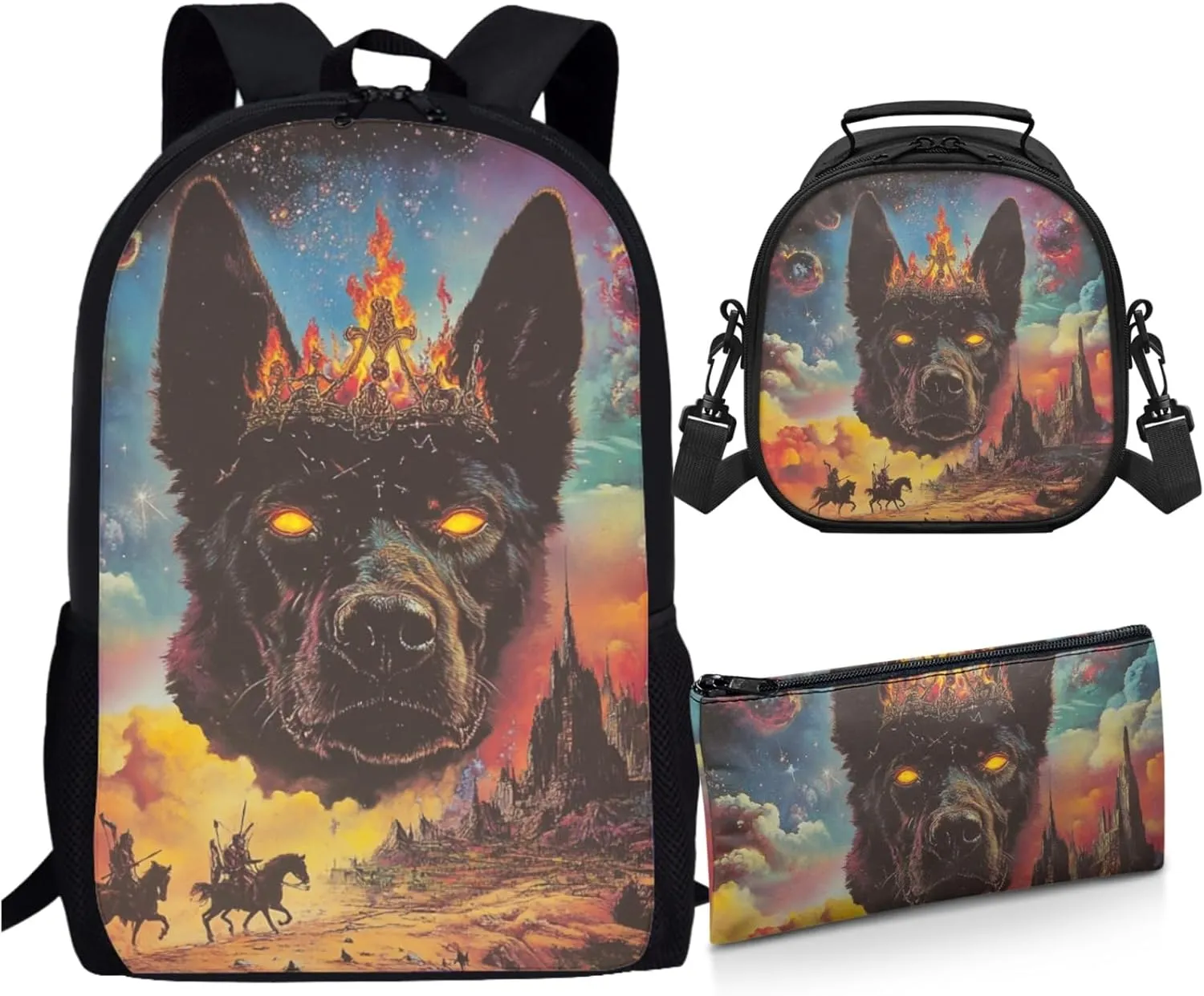 AmzPrint Australian Cattle Dog School Bag And Lunch Bags For Girls Junior High School 3-In-1 Backpack Set