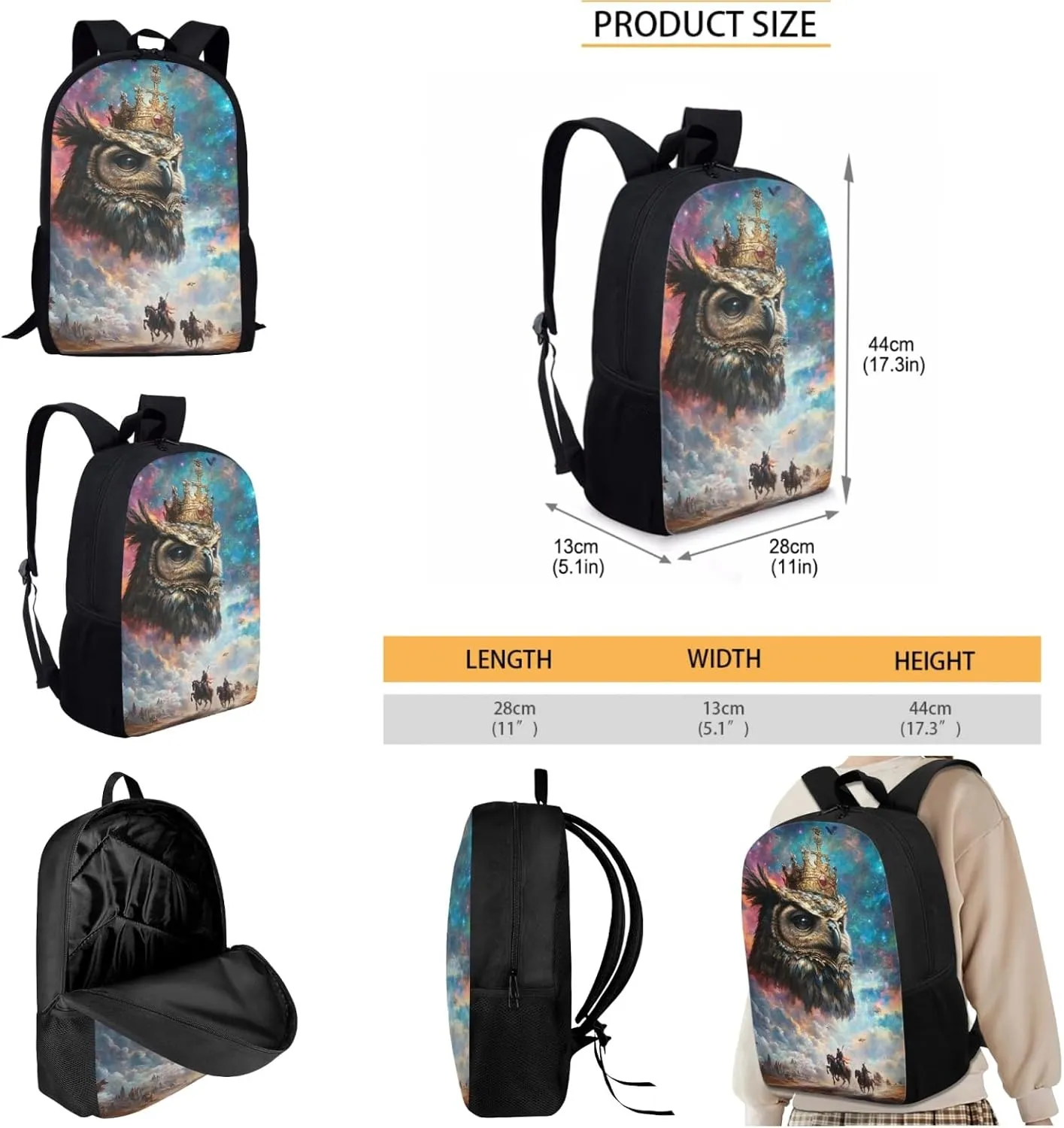 AmzPrint Barred Owl School Backpack And Lunch Kit For Students Girls Boys Middle School 3-In-1 Backpack Set