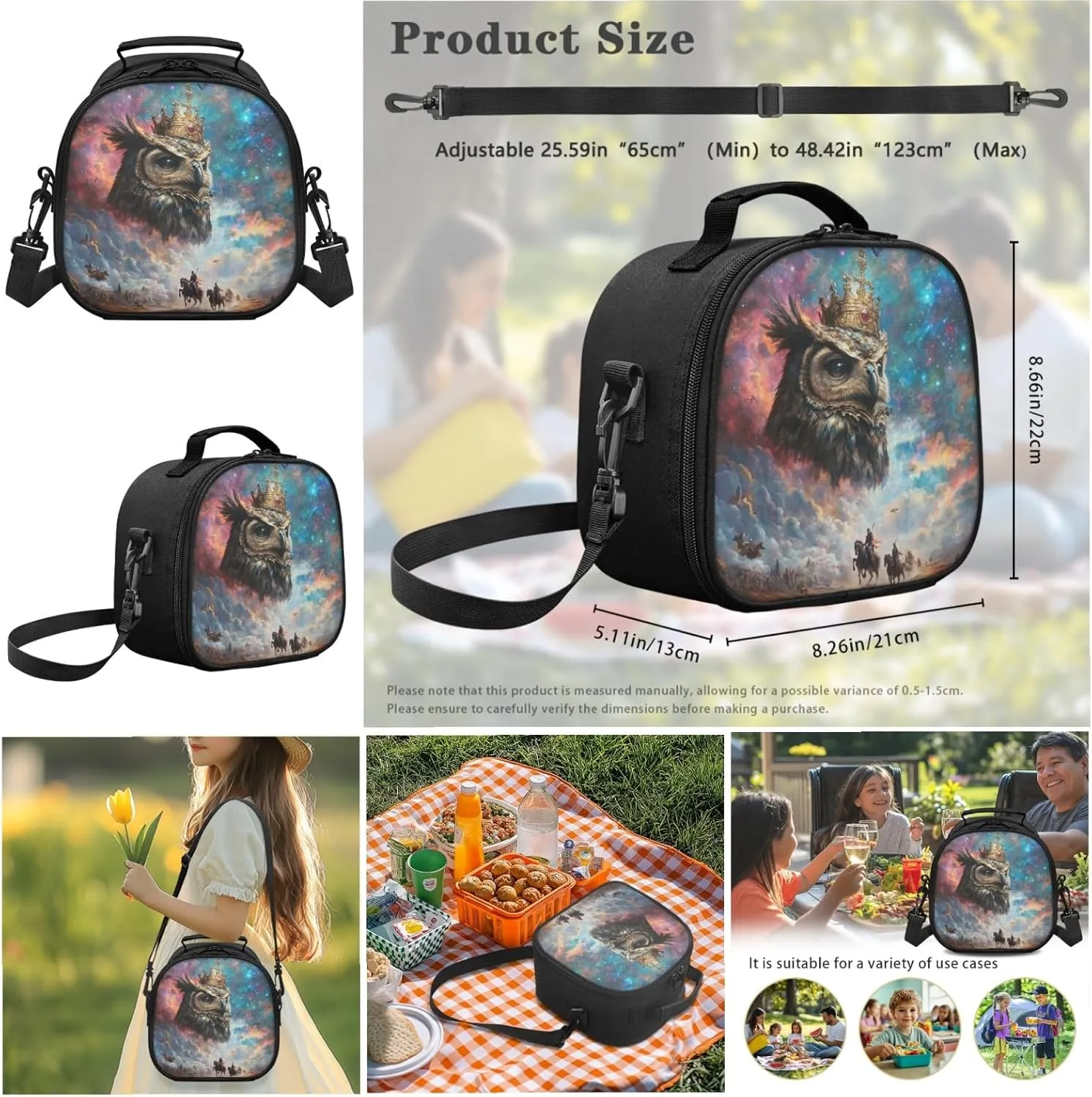 AmzPrint Barred Owl School Backpack And Lunch Kit For Students Girls Boys Middle School 3-In-1 Backpack Set