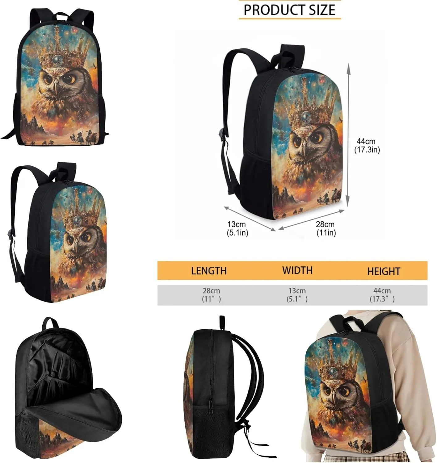 AmzPrint Barred Owl School Backpacks Matching Lunch Bags Sets For Boys Preschool 3 In 1 Backpack Set Back To School Bag Gifts