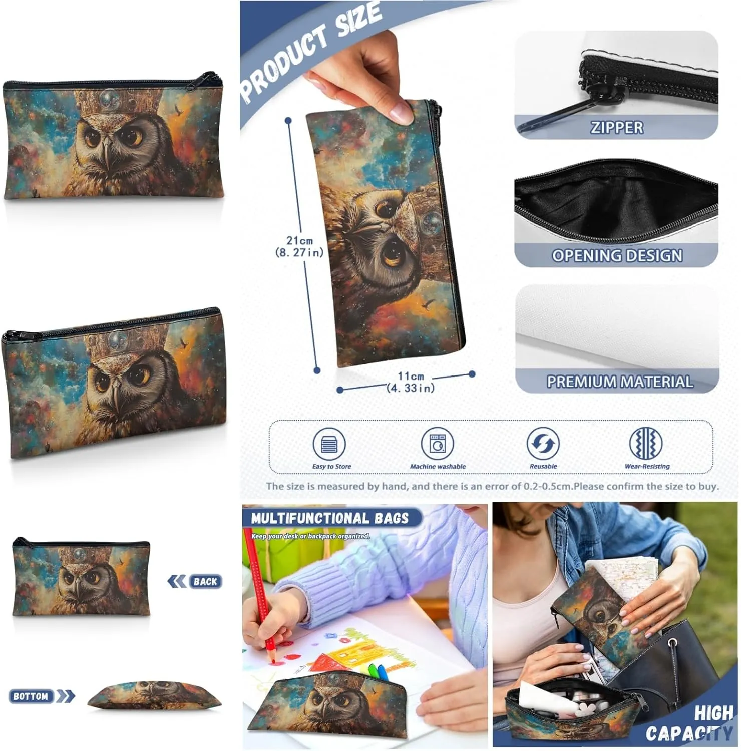 AmzPrint Barred Owl School Backpacks Matching Lunch Bags Sets For Boys Preschool 3 In 1 Backpack Set Back To School Bag Gifts