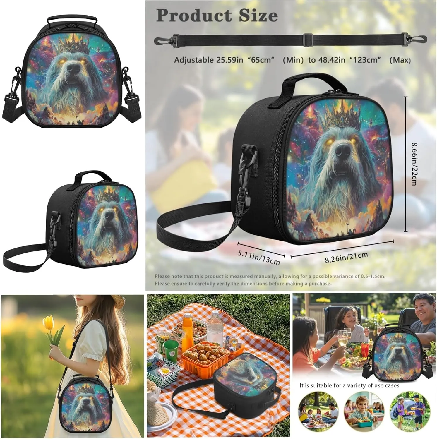 AmzPrint Bearded Collie Dog Bookbag Matching Lunch Bags For Girls Middle School 3 Pcs Backpack Set Back To School Bag Gifts
