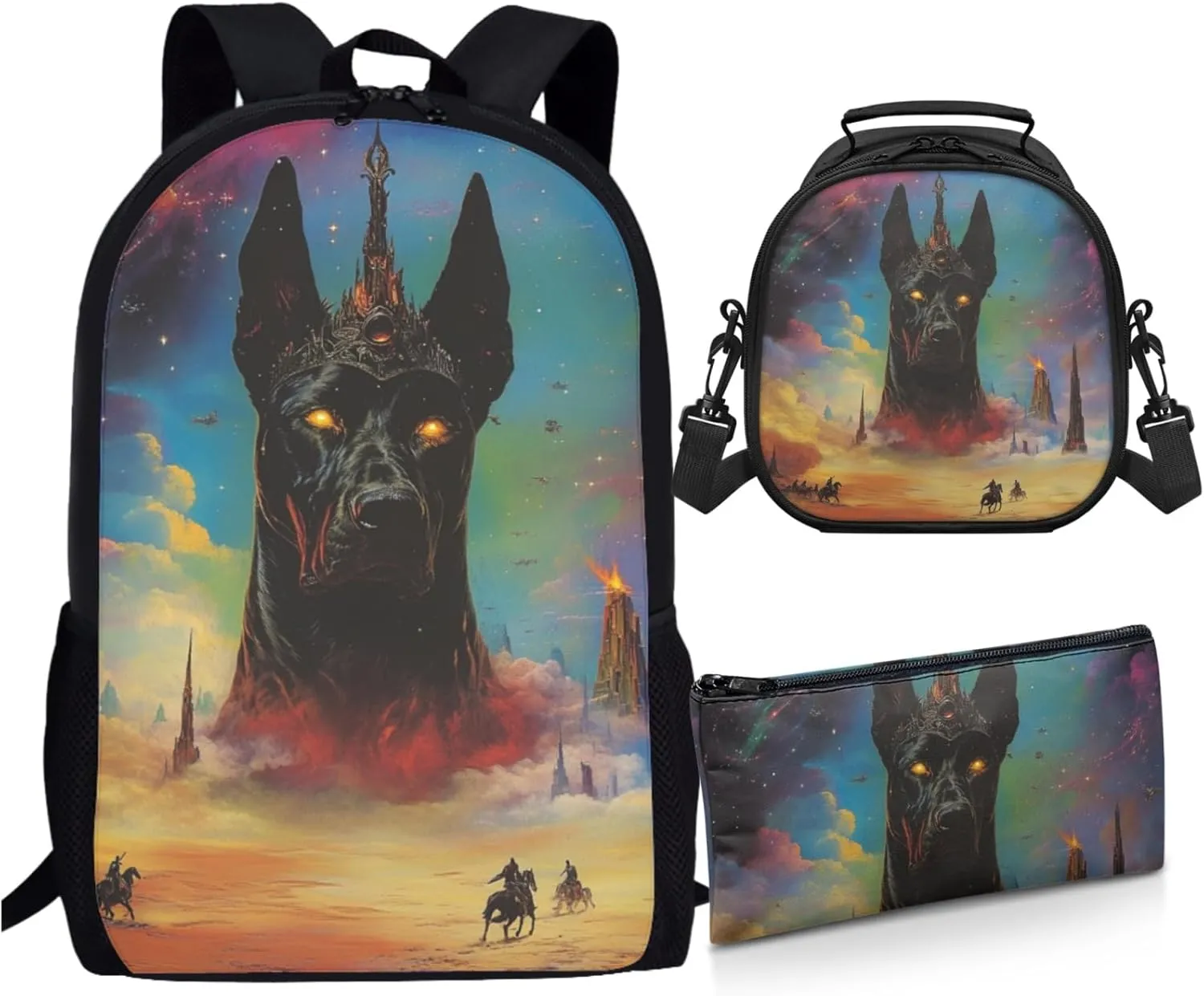 AmzPrint Beauceron Dog School Backpack And Lunch Kit Set For Boys High School 3 Pcs Backpack Set Back To School Bag Gifts