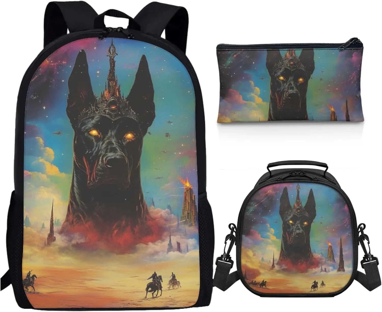 AmzPrint Beauceron Dog School Backpack And Lunch Kit Set For Boys High School 3 Pcs Backpack Set Back To School Bag Gifts