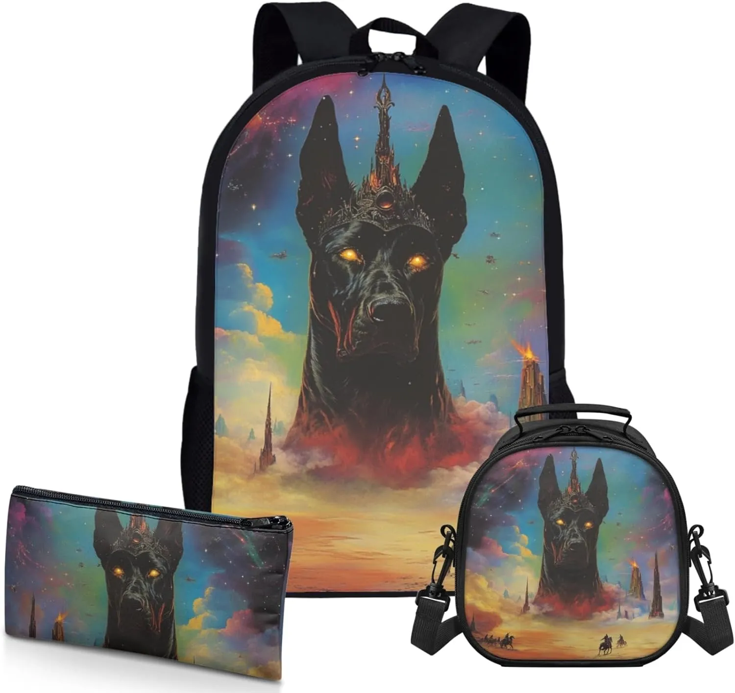 AmzPrint Beauceron Dog School Backpack And Lunch Kit Set For Boys High School 3 Pcs Backpack Set Back To School Bag Gifts