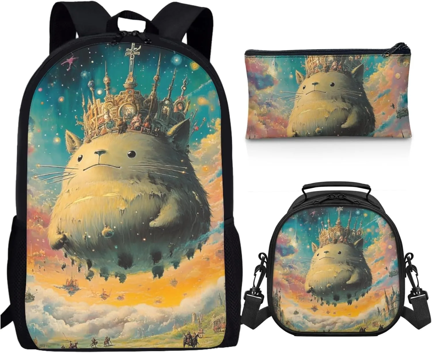AmzPrint Beige Chinchilla School Backpacks And Lunch Kit Sets For Boys Preschool 3-In-1 Backpack Set Back To School Bag Gifts