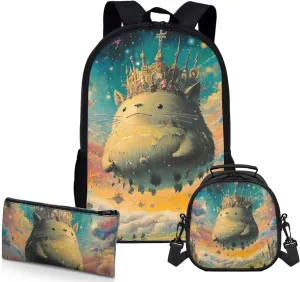 AmzPrint Beige Chinchilla School Backpacks And Lunch Kit Sets For Boys Preschool 3-In-1 Backpack Set Back To School Bag Gifts